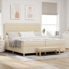 Box spring bed with mattress with headboard Cream 200 x 200 cm Fabric