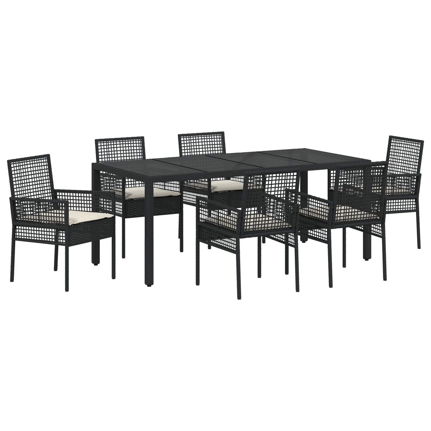 Tuin Eetset Van 7 Stuks Met Kussens Zwart Poly Rattan