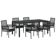 Eettafelset tuin 7-delig poly rattan zwart