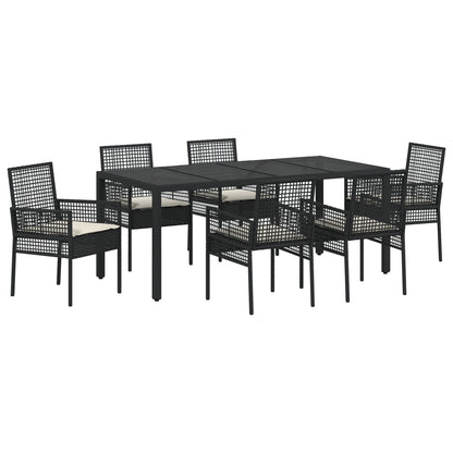Tuin Eetset Van 7 Stuks Met Kussens Zwart Poly Rattan