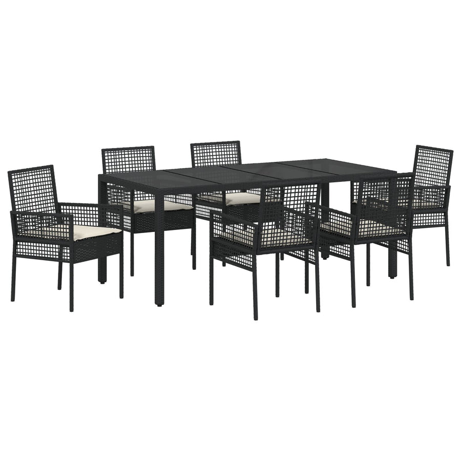 Tuin Eetset Van 7 Stuks Met Kussens Zwart Poly Rattan