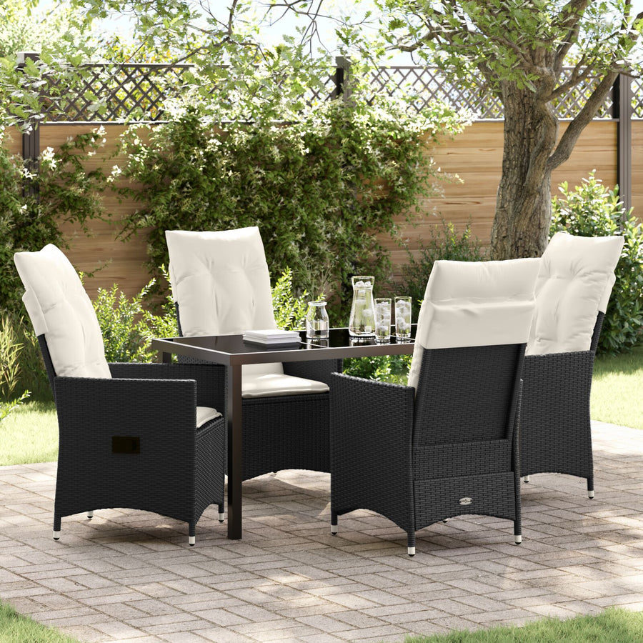 5 Delige Tuin Eetset Met Kussens Zwart Poly Rattan