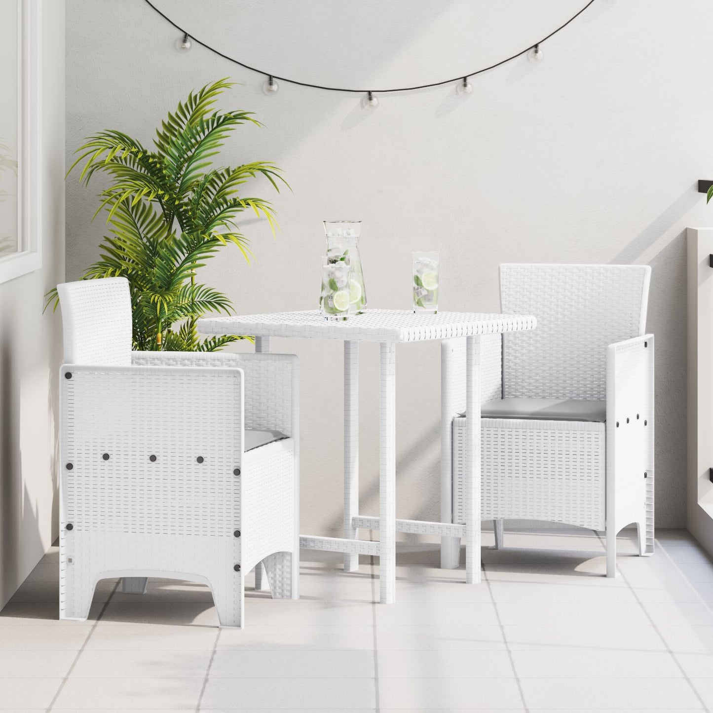 Buitenstoel Set Van 2 , Kunststof, Stof Middelgroot Lichtgrijs Wit
