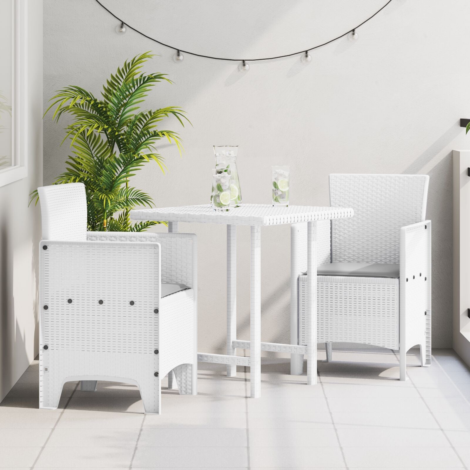 Buitenstoel Set Van 2 , Kunststof, Stof Middelgroot Lichtgrijs Wit