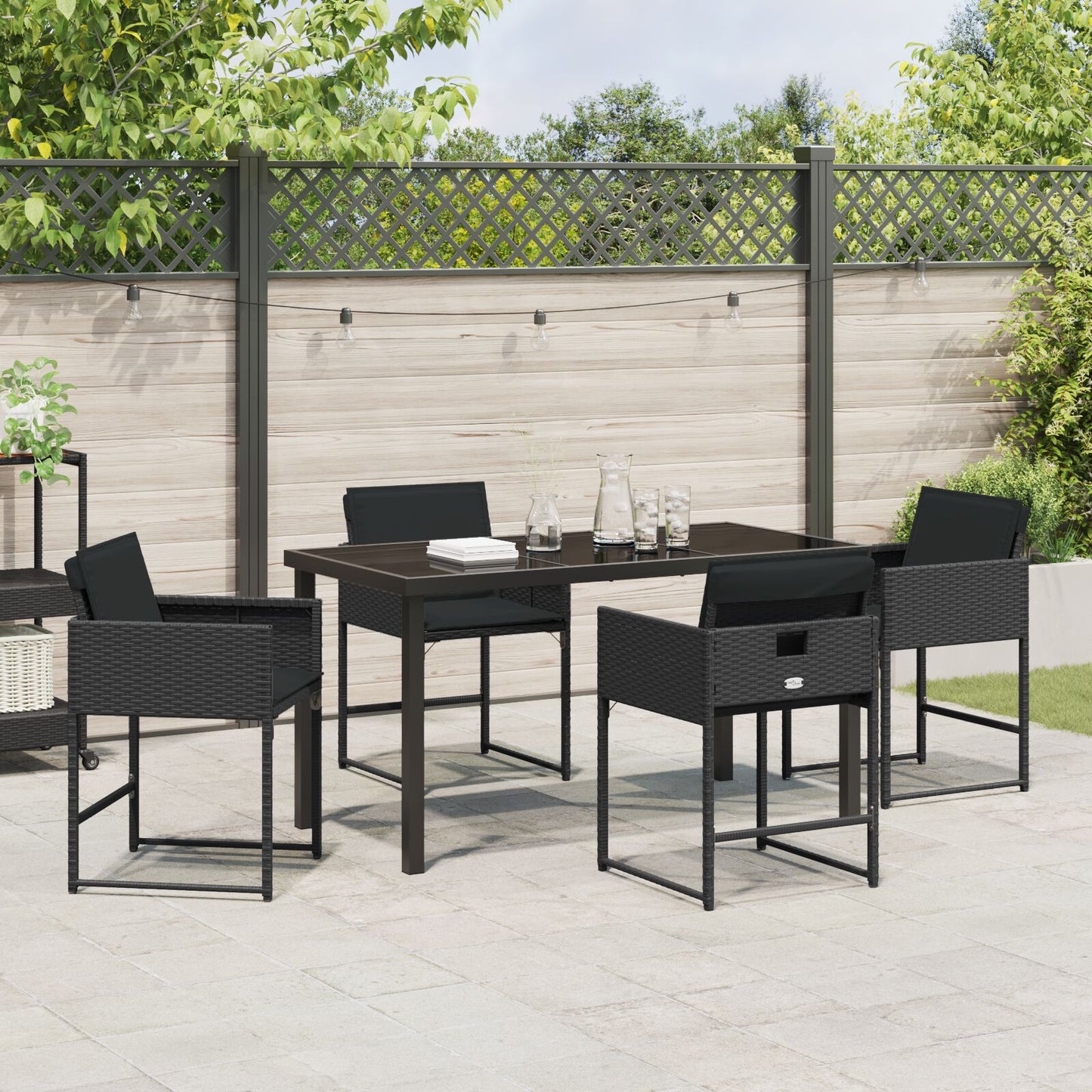 5-Delige Tuin Eetset Met Kussens Zwart Poly Rattan