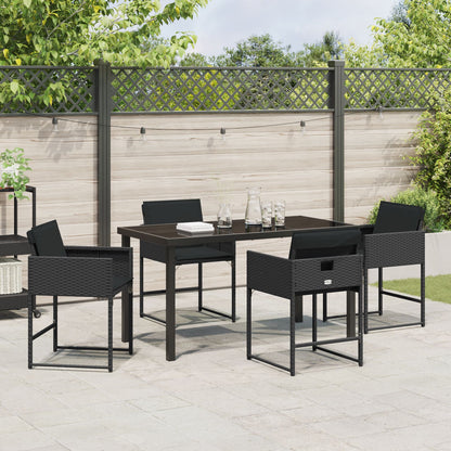 5-Delige Tuin Eetset Met Kussens Zwart Poly Rattan