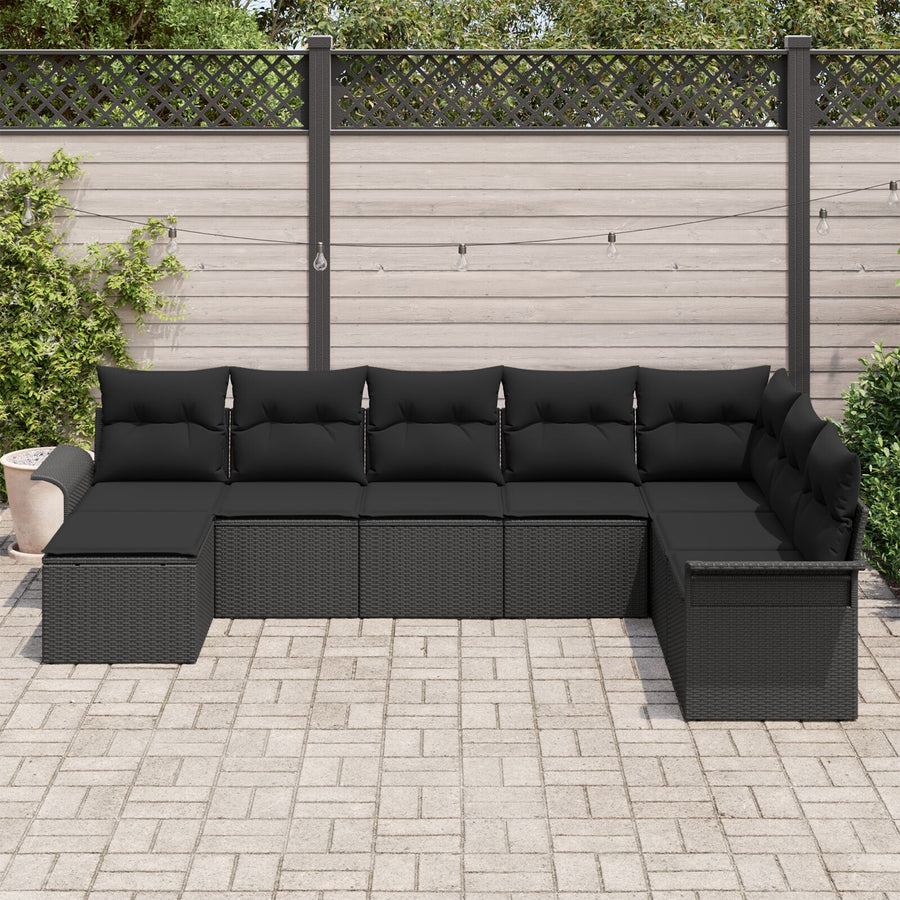8-Delige Tuinsofa Set Met Kussens Zwart Poly Rattan