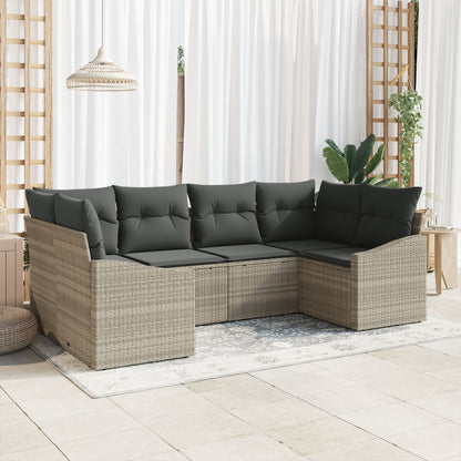 6-Delige Tuin Sofa Set Met Kussens Lichtgrijs Poly Rattan
