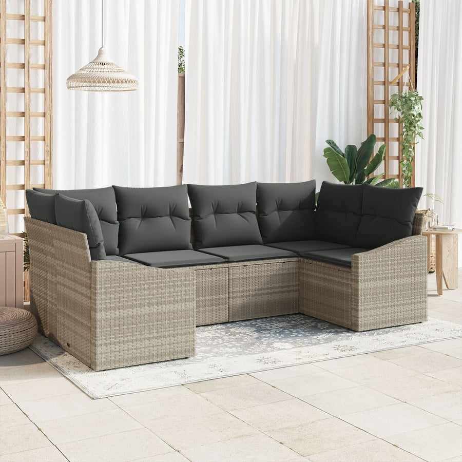 6-Delige Tuin Sofa Set Met Kussens Lichtgrijs Poly Rattan