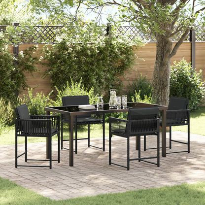 5-Delige Tuin Eetset Met Kussens Zwart Poly Rattan