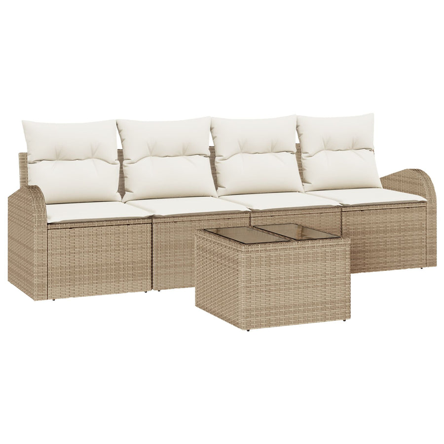 5 Delige Tuin Sofa Set Met Kussens Beige Poly Rattan