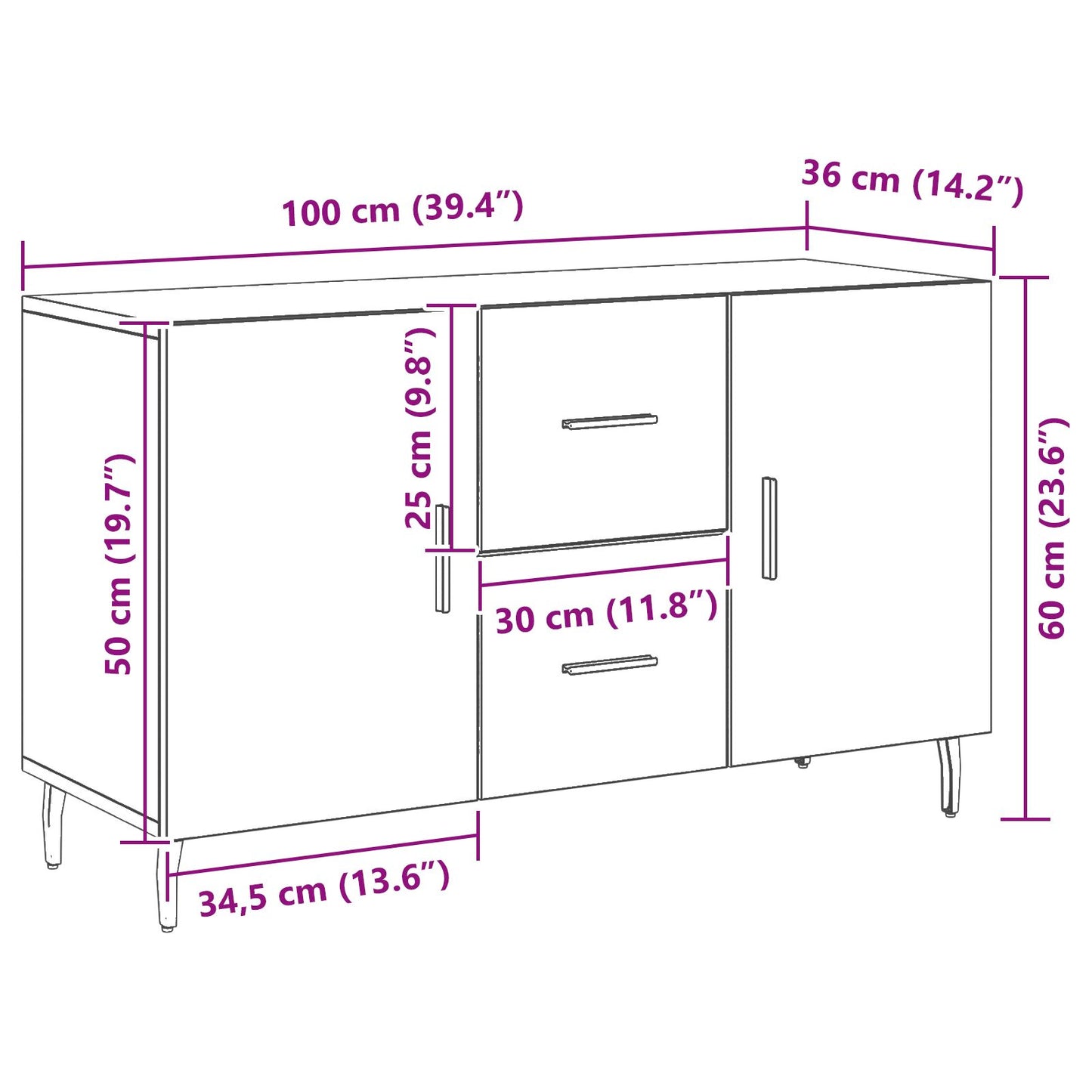 Dressoir Zwart Eiken 100X36X60 Cm Geperst Hout