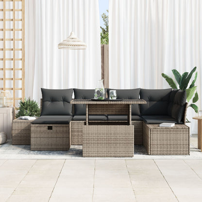 7-Delige Tuin Sofa Set Met Kussens Grijs Poly Rattan