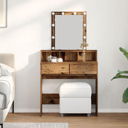 Kaptafel massief eikenhout 80x41x144,5 cm met spiegel en LED