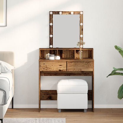 Kaptafel Met Spiegel & Led Verlichting Oud Hout Geengineerd Hout