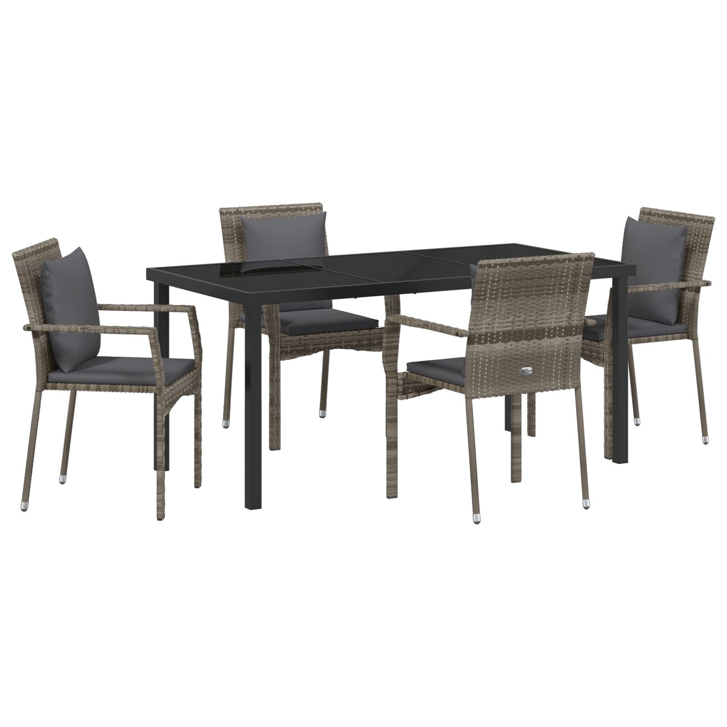 5-Delige Tuinset Met Kussens Grijs Poly Rattan