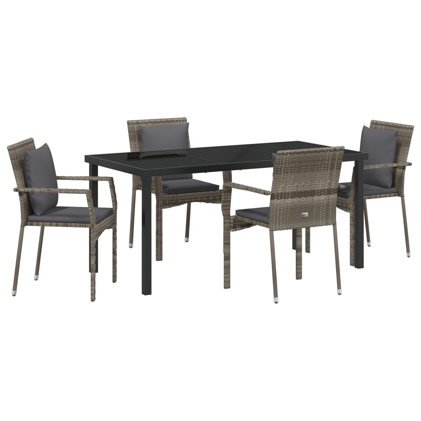 5-Delige Tuinset Met Kussens Grijs Poly Rattan