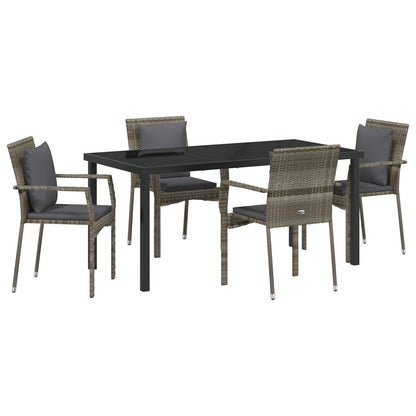 5-Delige Tuinset Met Kussens Grijs Poly Rattan