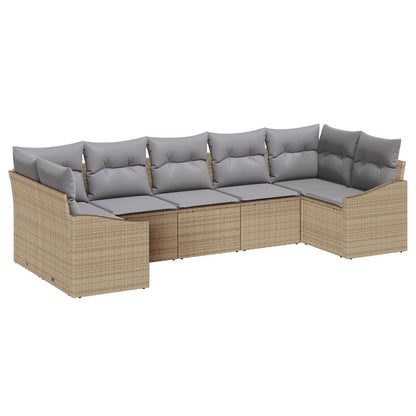 Tuin Sofa Set Set Van 7 Beige, Grijs Rattan, Polyester