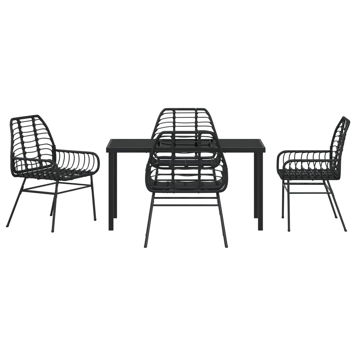 5-Delige Tuin Eetset Zwart Poly Rattan