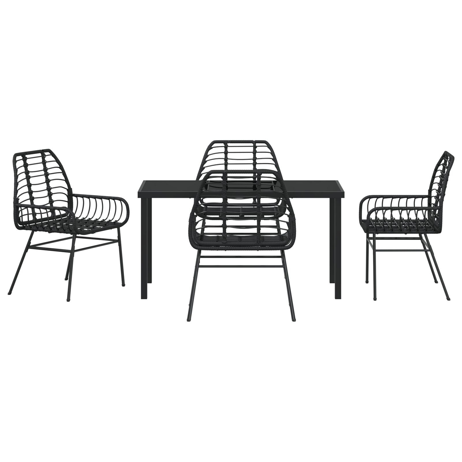 5-Delige Tuin Eetset Zwart Poly Rattan