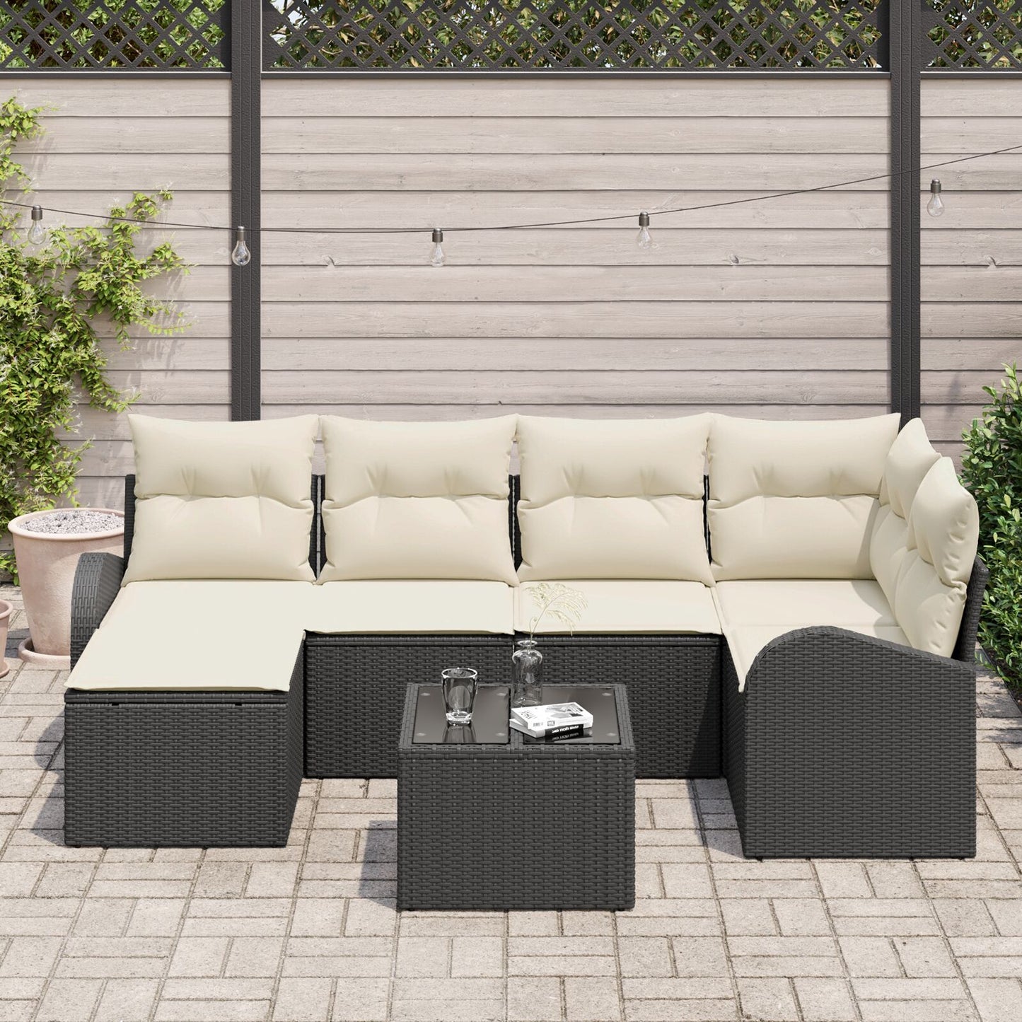 6 Delige Tuin Sofa Set Met Kussens Bruin Poly Rattan