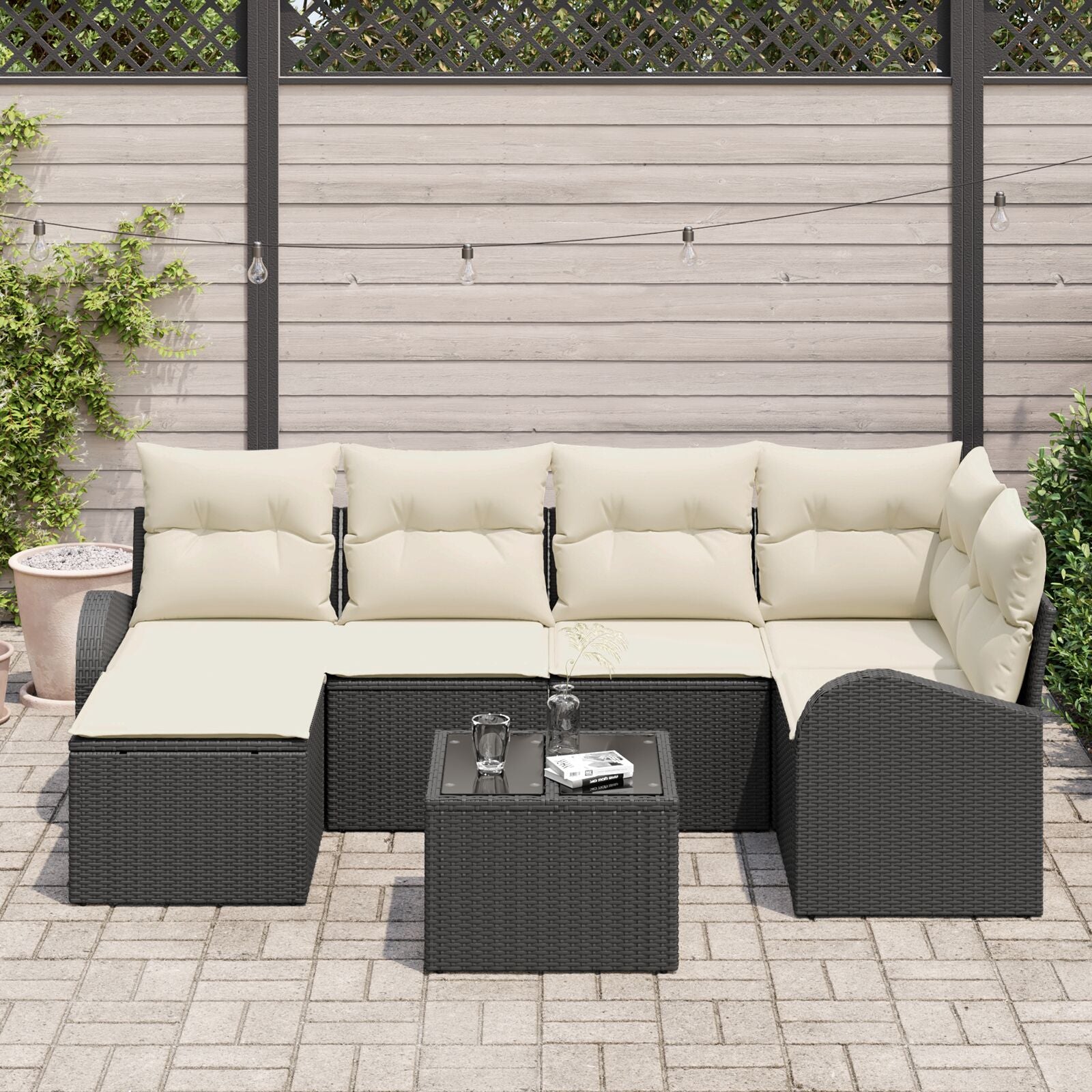 6 Delige Tuin Sofa Set Met Kussens Bruin Poly Rattan