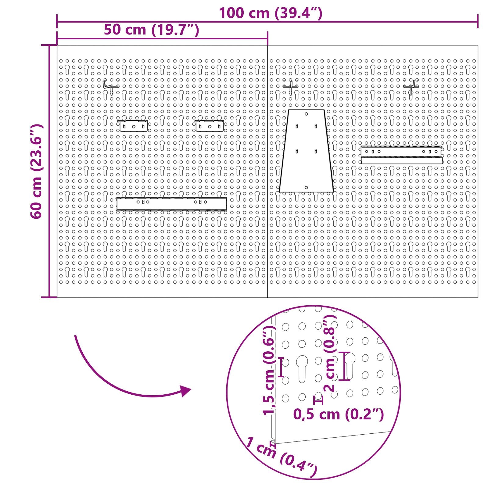 Pegboards 2 Stuks Met 8 Accessoires Grijs 50X Staal 60 cm