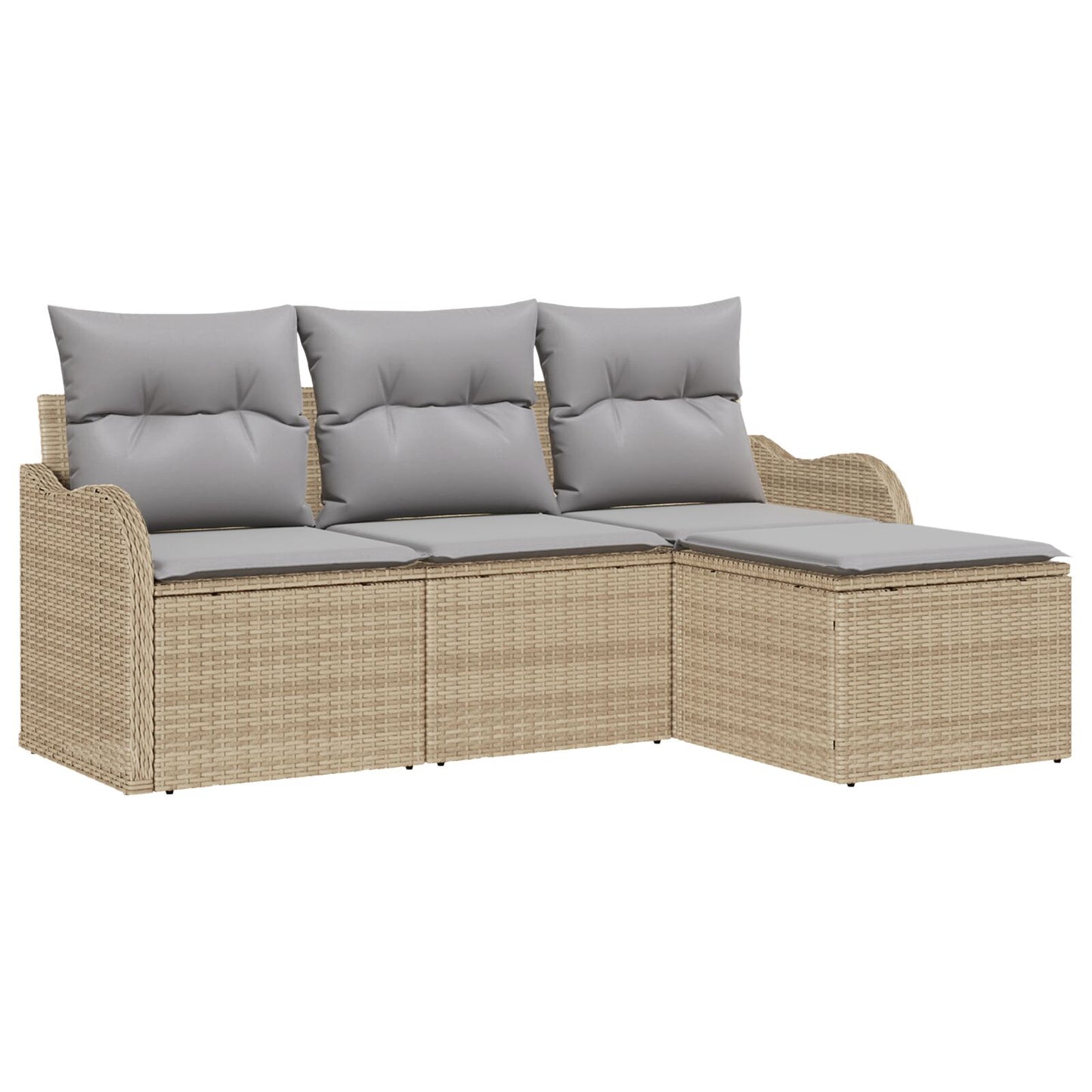 4-delige Tuinsofa Set met Kussens Beige Poly Riet, vidaXL 2-zitter Tuinsofa met Kussens Beige Poly Riet