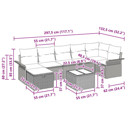 8-Delige Tuin Sofa Set Met Kussens Grijs Poly Rattan
