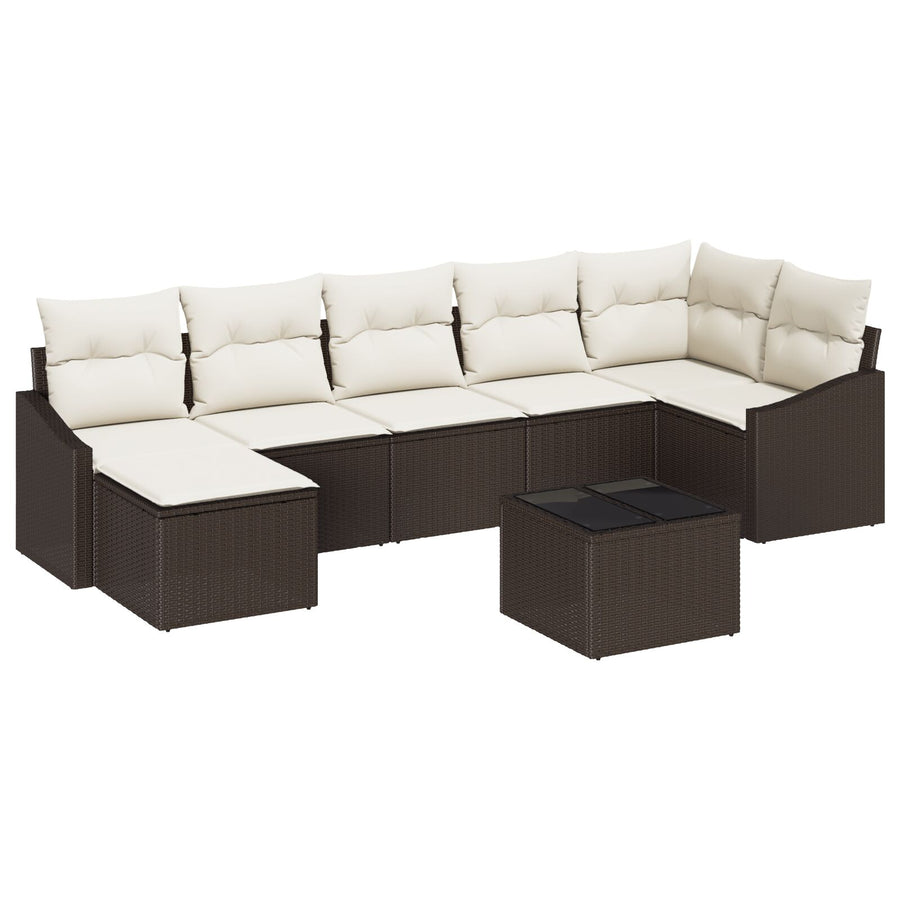 7-Delige Tuinbankset Met Kussens Grijs Poly Rattan