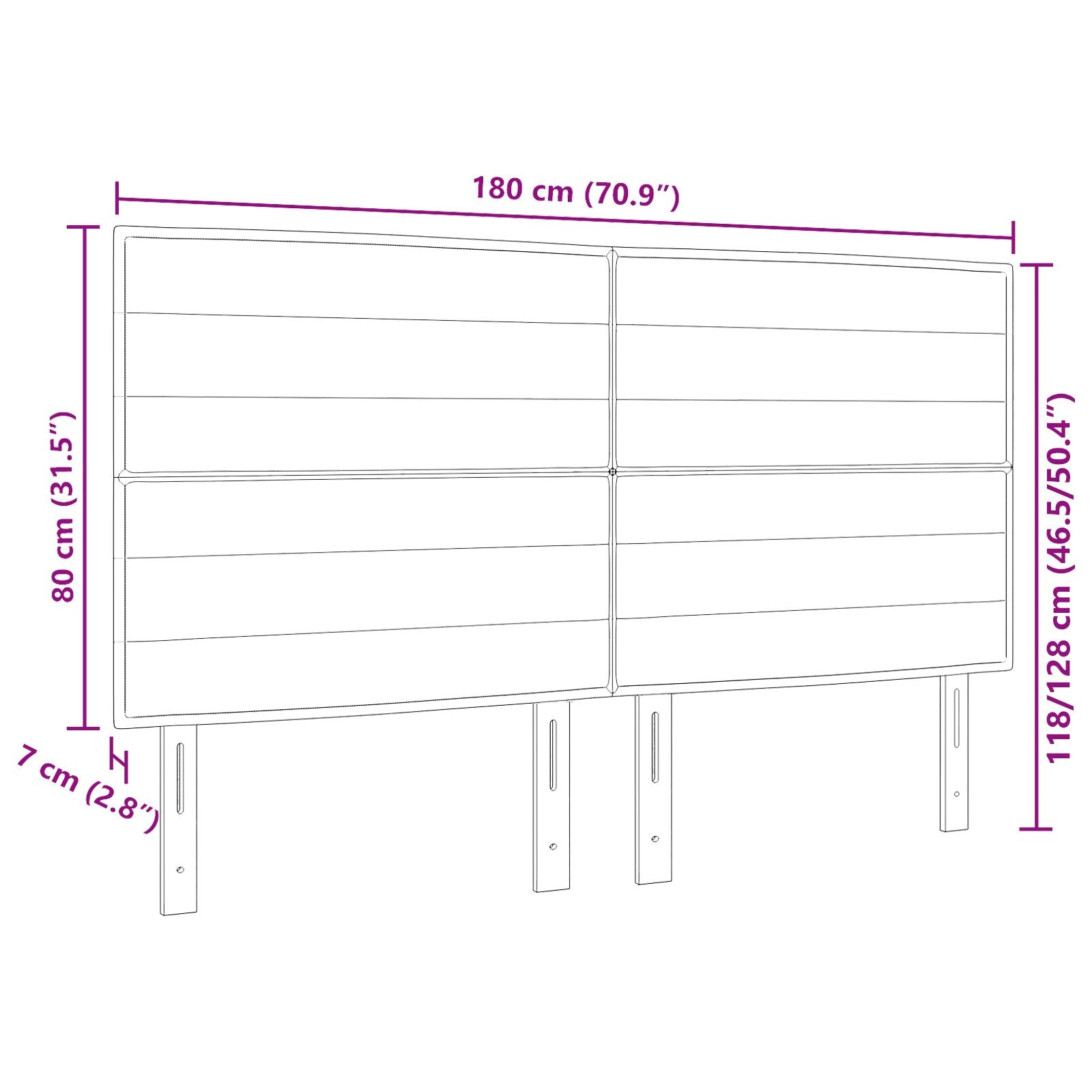 Hoofdbord Lijnenontwerp Stof Zwart 180 cm Hoog hoofdbord