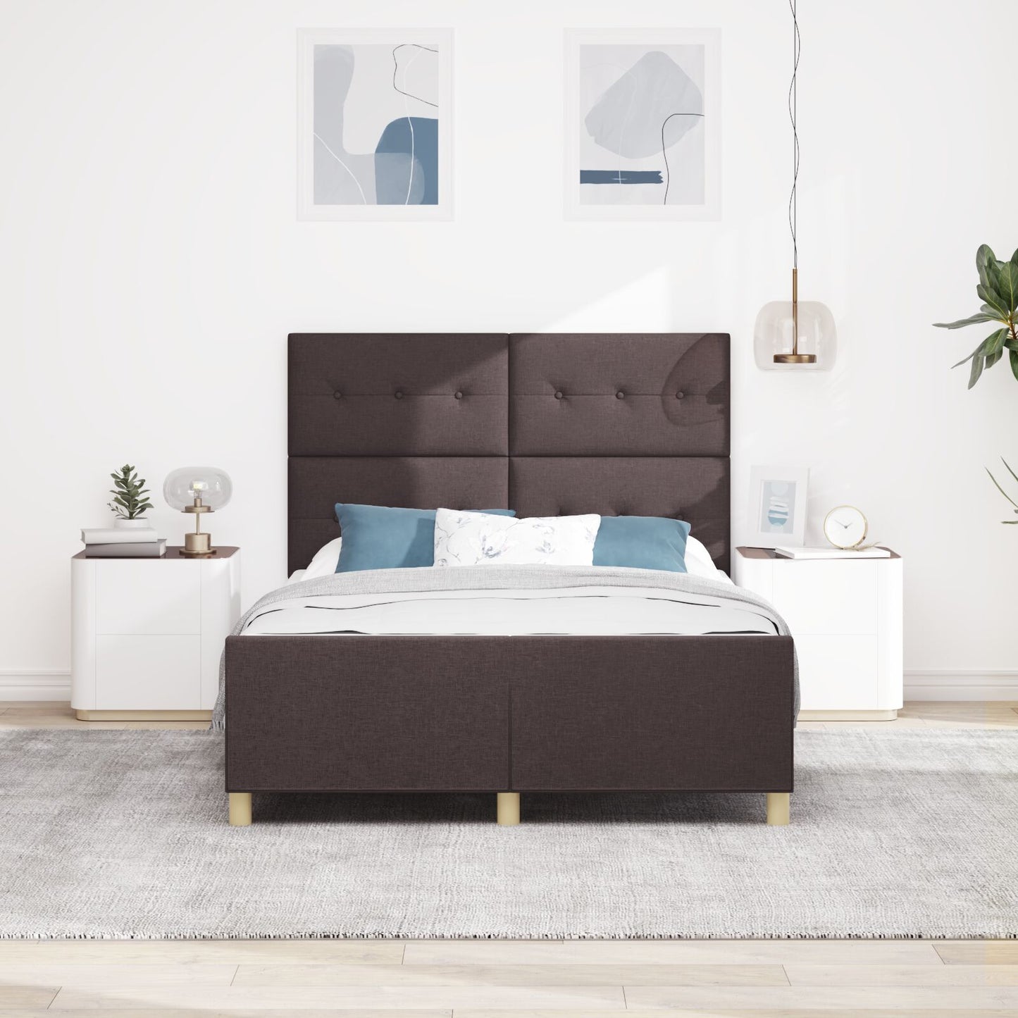 Bedframe Donkerbruin 140X200 Cm Stof Crème