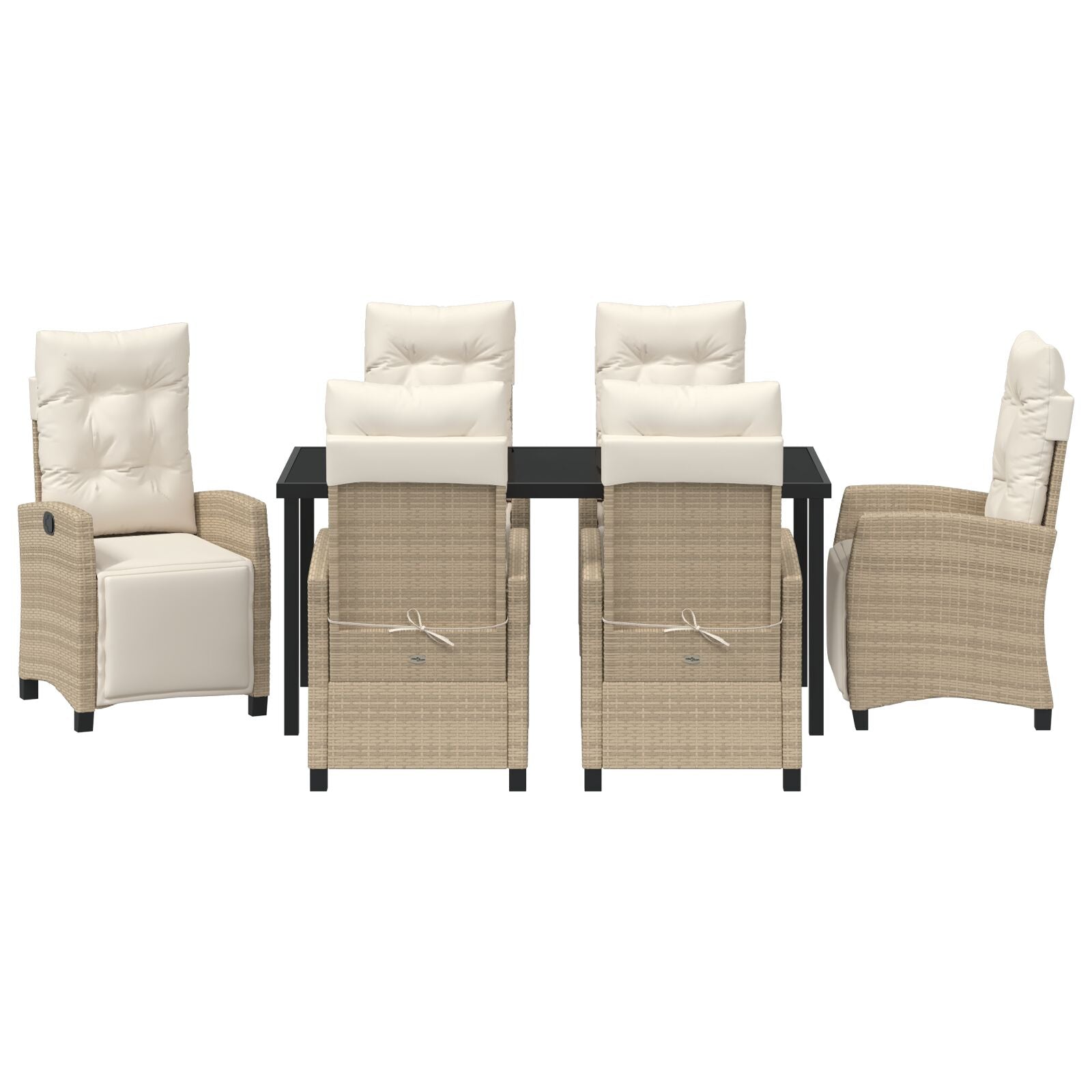 7-Delige Tuin Eettafel Set Beige Poly Rattan
