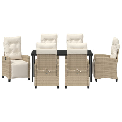 7-Delige Tuin Eettafel Set Beige Poly Rattan