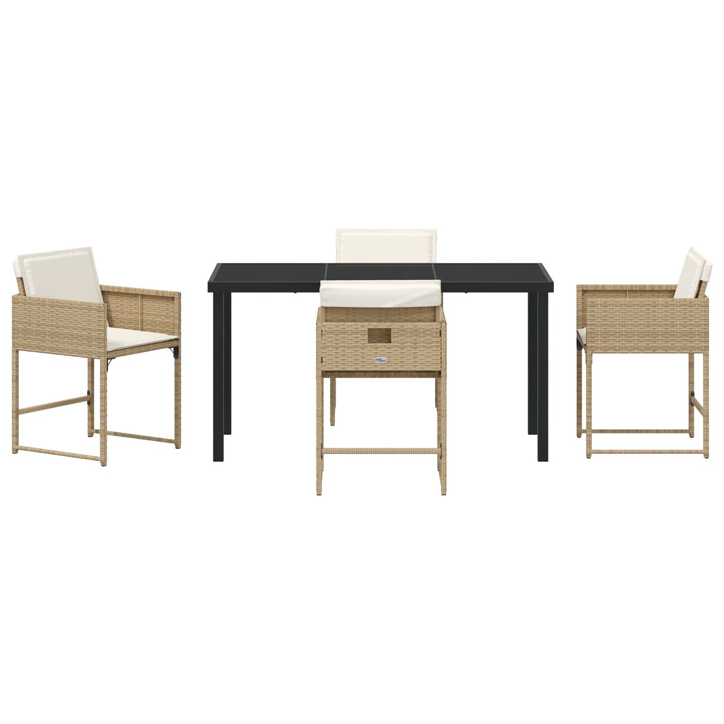 5-Delige Tuin Eetset Met Kussens Beige Poly Rattan