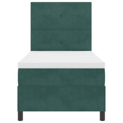 Boxspring Bed Met Matras Donkergroen 100X200 Cm Velvet Blauw