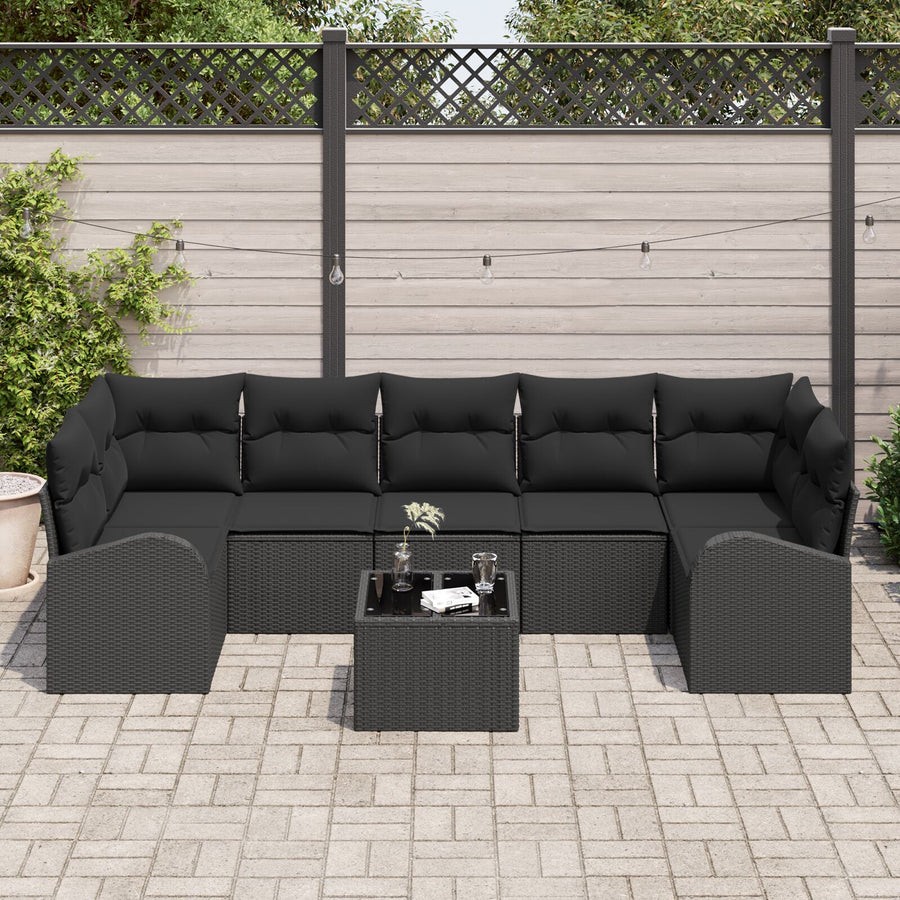 8-Piece Tuin Sofa Set Met Kussens Zwart Poly Rattan
