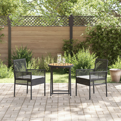 3-Delige Bistroset Voor In De Tuin Met Kussens Zwart Poly Rattan