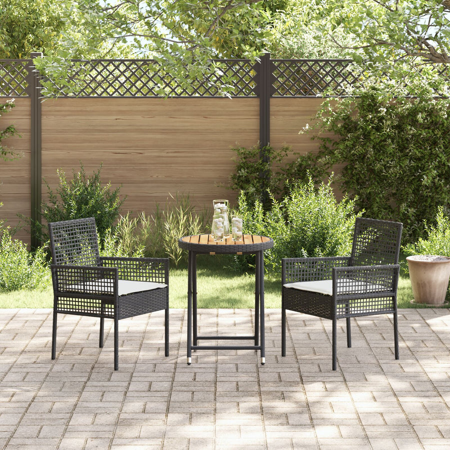 3-Delige Bistroset Voor In De Tuin Met Kussens Zwart Poly Rattan