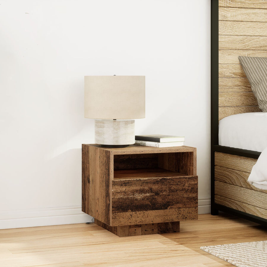 Nachtkastjes Met Led-Lampen 2 Stuks Oude Hout 40X39X37 Cm Oud hout