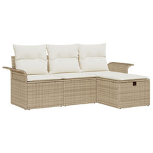4-Delige Tuinbankset Met Kussens Beige Poly Riet