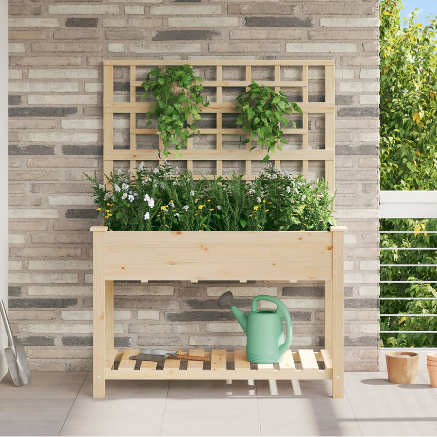 Tuinbak Met Trellis En Plank 115X59X152 Cm Massief Hout Vuren 115 x 60,5 x 153 cm