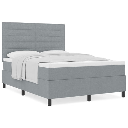 Boxspring Bed Met Matras Stof Lichtgrijs 140 x 190 cm Lijnen ontwerp