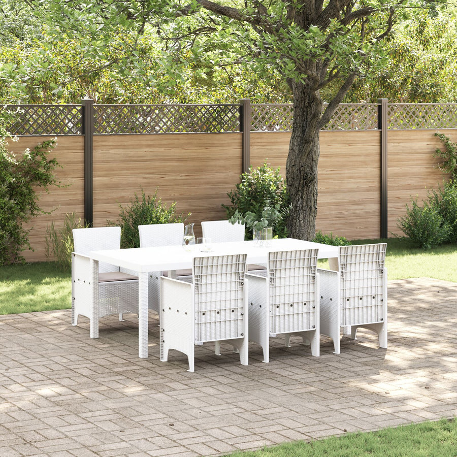 7-Delige Tuin Eetset Met Kussens Wit Poly Rattan