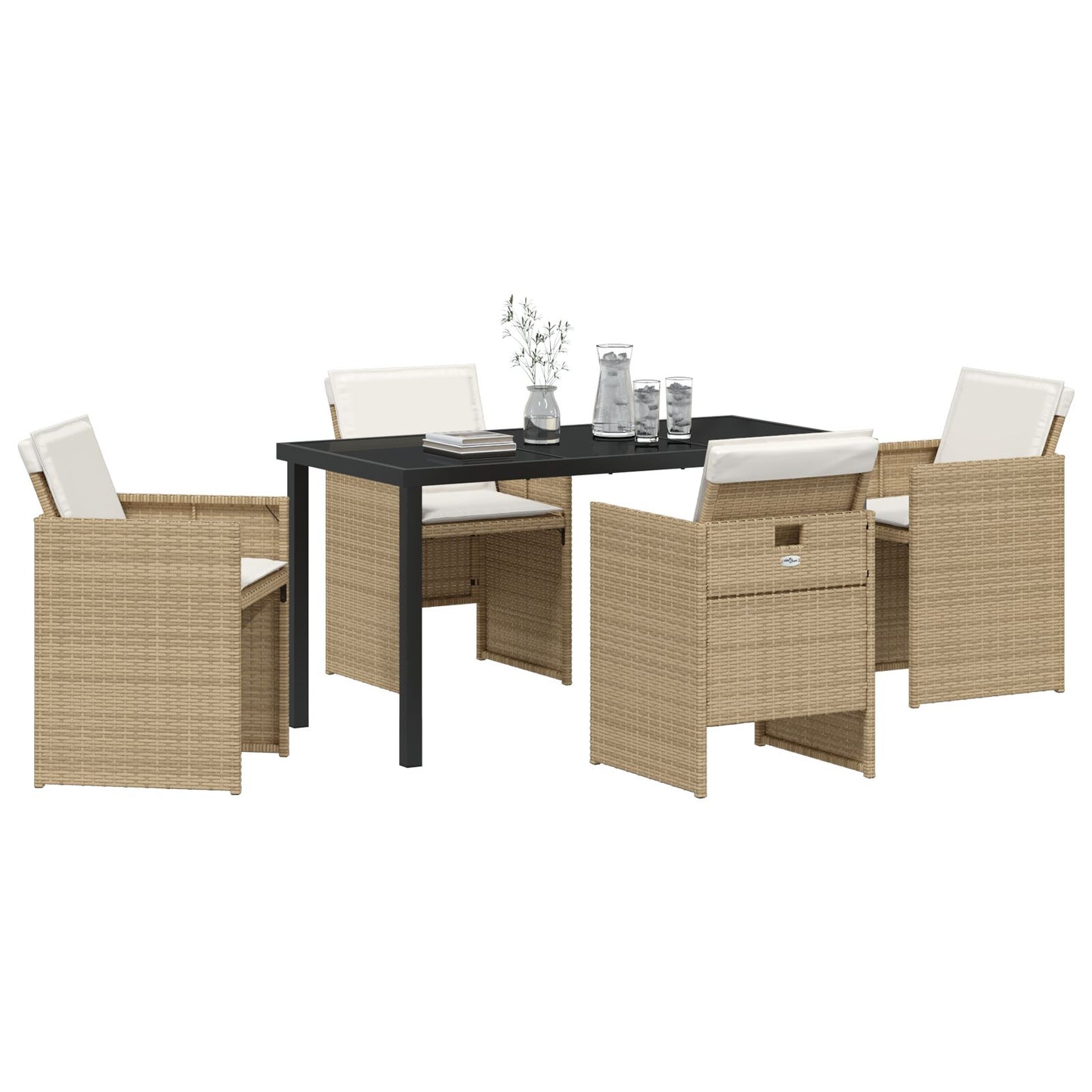 5 Delige Tuindinerset Met Kussens Beige Poly Rattan