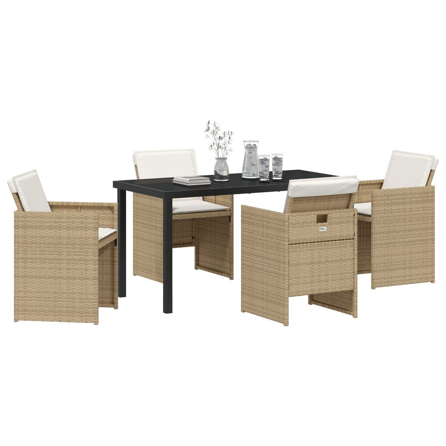 5 Delige Tuindinerset Met Kussens Beige Poly Rattan