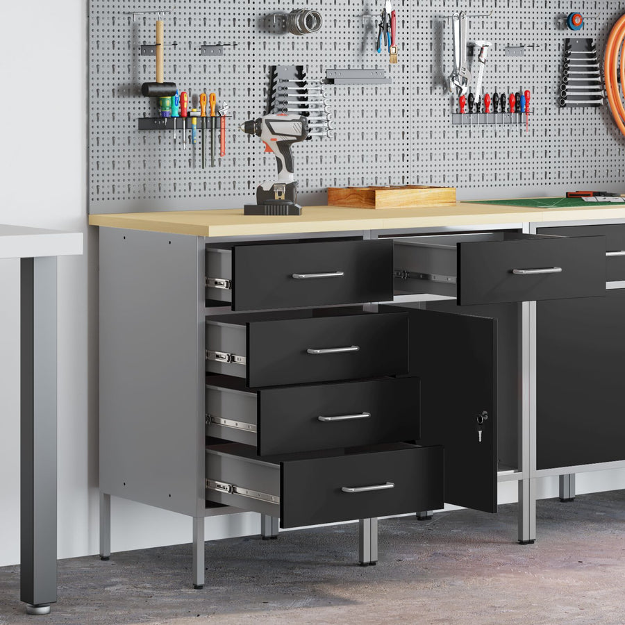 2-Delige Werkcabinet Set En Grijs Gelaagd Hout En Staal 2x (84/85 cm) Zwart 2x kast