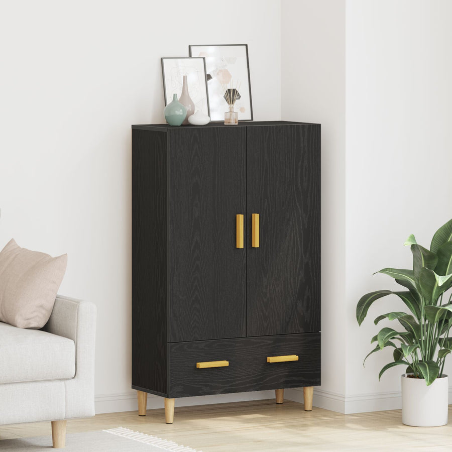 Highboard In Zwart Eiken, 70X31X115 Cm, Gemaakt Van Bewerkt Hout