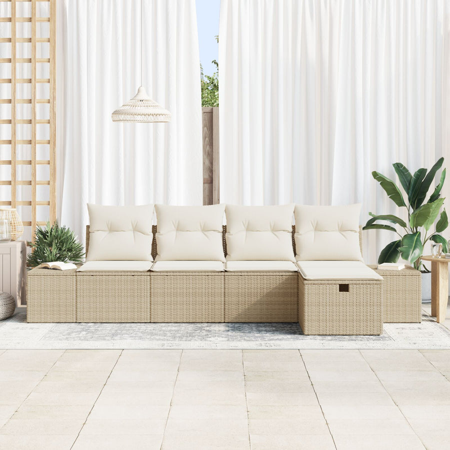 5-Delige Tuin Sofa Set Met Kussens Beige Poly Rattan